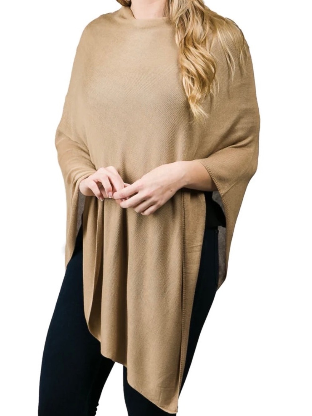 Women’s Lightweight Camel Bamboo Poncho Sweater